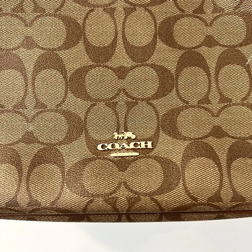 Coach Signature Zip Shoulder Bag Brown Coated Canvas Leather Trim  F29209 - Picture 3 of 16